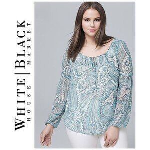 WHITE HOUSE BLACK MARKET, Boho blue print long sleeve blouse